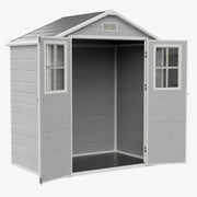 6x4ft Plastic Garden Shed w/ Windows Floor Utility Tool Storage House Grey Grain