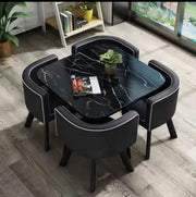 5-Piece Modern Round Dining Table Set + 4 Upholstered Faux Leather Chairs