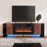 Wooden TV Stand Cabinet Unit with Electric Fireplace 12 Colour LED Fire Heater