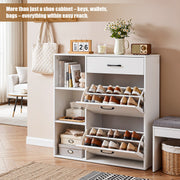 Shoe Storage Cabinets w/ Drawer & Side Cupboard 4 Tier Adjustable Flip-Down Scfn