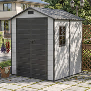 Plastic Garden Shed Apex Roof 6X8FT with Floor Panel Lockable Storage House Grey