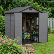 Grey Wood Grain Plastic Garden Shed 6x8 6x6 5x3 Outdoor Tool Bike Storage House