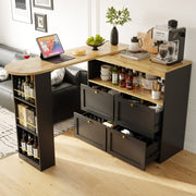 KITCHEN ISLAND EXTENDABLE DINING TABLE WITH STORAGE CABINET BAR BISTRO TABLE
