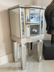 2x Mirrored Bedside Table 2 Drawer Venetian Distressed Silver Bedroom Living SOL