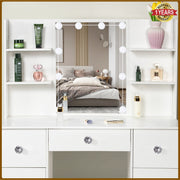 Dressing Table with LED Mirror Shelves Drawers Makeup Vanity Desk Dimmable Light