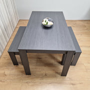 3-Piece Wooden Grey Dining Table Set for 4 People, 2 Grey Benches Dining Set