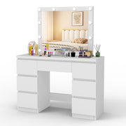 White Dressing Table Wood Makeup Desk with Hollywood LED Mirror 7 Drawer Bedroom