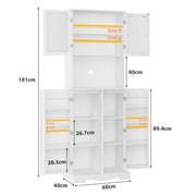 Tall Kitchen Cupboard, Tall Storage Cabinet with 4 Doors and Adjustable Shelves