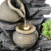 Tall Intdoor Water Fountain 3 Tiers Cascading Jugs Zen Meditation LED Waterfall