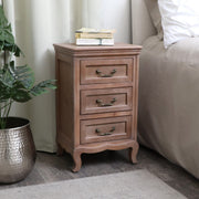 Pair of Solid Wood 3 Drawer Bedside Tables Rattan Raffia Bedroom