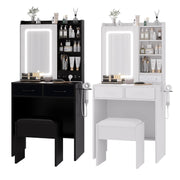Dressing Table with LED Lights Mirror 2 Drawers Vanity Makeup Desk with Stool