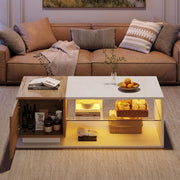 Led Coffee Table With 2 Drawer Storage, High Gloss Coffee Table For Living Room