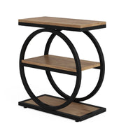 Narrow End Table with 3 shelves Industrial Wood Side Table with Metal Frame