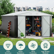 10 x 12 FT Galvanised Metal Steel Sheds Garden Storage Shed Ventilation w/ Door