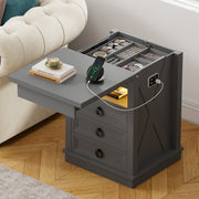 Bedside Cabinets with Hidden Drawer, LED Bedside Table with Charging Station