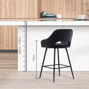 Set of 2 Bar Stools Velvet/PU Metal Legs Breakfast Stools Armrest Padded Chairs