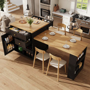 Extendable Kitchen Island Bar Table Wine Rack & Storage Drawers MDF - Black