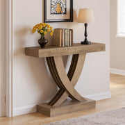 110cm Farmhouse Console Table Narrow Entryway Table with X-Frame Rustic Brown