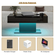 High Gloss LED Coffee Table Cocktail Center Table Modern Living Room Rectangle