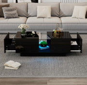 Led Coffee Table With 2 Drawer Storage, High Gloss Coffee Table For Living Room