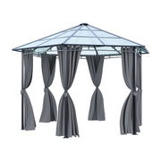 3.8m Hexagon Gazebo with Curtains & Polycarbonate Roof Outdoor Garden Pavilion