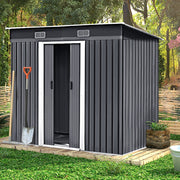 4x8 FT Flat Roof Steel Storage Shed, Pre-drilled Steel Panels, Outdoor Tool Shed