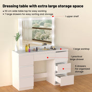 White Dressing Table Wood Makeup Desk with Hollywood LED Mirror 7 Drawer Bedroom
