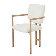 Set of 2 Dining Chairs !SALE! Cream Boucle Armchairs Wood Effect Metal Frame