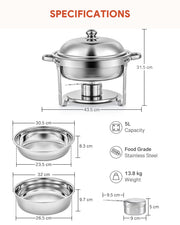 WILPREP 6 Pack 5L Chafer Chafing Dish Set Stainless Steel Bain Marie Food Warmer