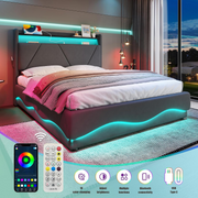 4FT6 Double Bed Frame !SALE! LED Hydraulic Storage USB Headboard Grey