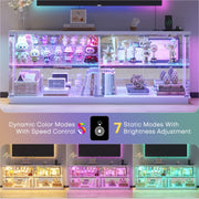 LED TV Unit Cabinet RGB Lights Glass Doors USB-C Power Sockets Modern Stand