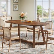 63-Inch Solid Wood Oval Dining Table Modern Wooden Kitchen Table for 4-6 People