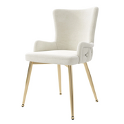 Set of 2 Velvet Dining Chairs Beige Upholstered Gold Metal Legs Kitchen Chairs