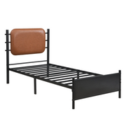 3FT Single Bed Frame !SALE! Metal Upholstered Headboard Brown Black Modern