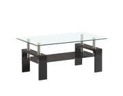 Coffee Table Clear Glass Top Black Shelf with Black High Gloss Legs Modern Home