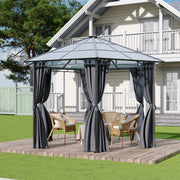 3.8m Hexagon Gazebo with Curtains & Polycarbonate Roof Outdoor Garden Pavilion