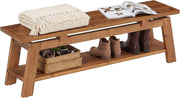 55.12 Inch Modern Solid Wood Entryway Bench with Shoe Storage Shelf for Hallway