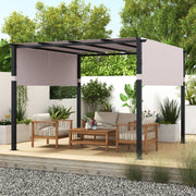 10x10 Flat Top Pergola Canopy with Retractable Shade Heavy Duty Metal Frame