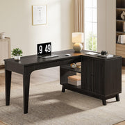 57 Inch L-Shaped Desk Modern Executive Office Computer Desk with Storage Cabinet