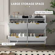 Narrow Shoe Storage Cabinet with 4 Flip Drawers for 16 Pairs of Shoes
