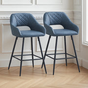 Set of 2 Bar Stools Velvet/PU Metal Legs Breakfast Stools Armrest Padded Chairs