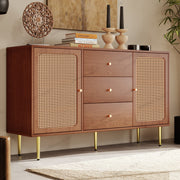 Large 150 cm Modern Rattan Sideboard 2 Door 3 Drawer Metal Legs for Living Room
