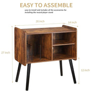 Record Player Stand with Vinyl Storage, Mid-Century Turntable 2, Brown