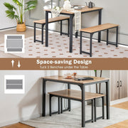 3 PCS Natural Table Set Dining Table & 2 Benches Kitchen Space-Saving Furniture