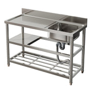 120cm Stainless Steel Commercial Kitchen Single Bowl Sink With Worktop + Shelf