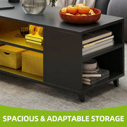 YITAHOME Black High Gloss Coffee Table with RGB LED Adjustable Shelf ,97.5×48×45