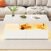 Coffee Table with LED High Gloss White Coffee Table Rectangular Centre 2 Drawers