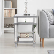 Mirrored Nightstand End Table Small Bedside Table with Drawer and Storage Shelf