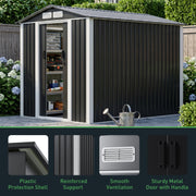 Metal Garden Shed 6 x 8ft Outdoor Storage House Waterproof Sheds Lockable Doors