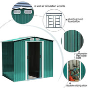 8x8 FT Peak Roof Steel Storage Shed, Pre-drilled Steel Panels, Outdoor Tool Shed